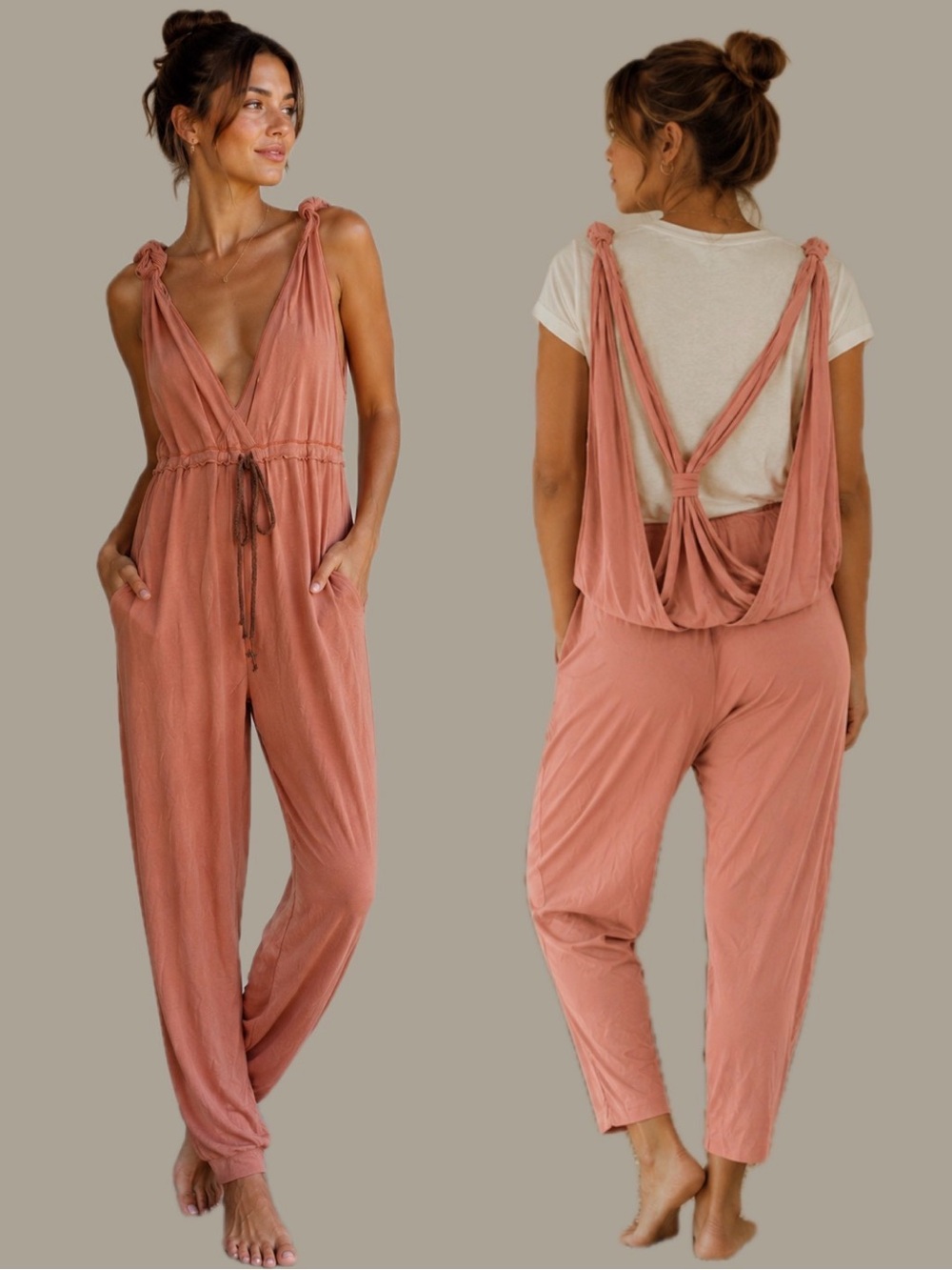 Free People Movement Dive In Jumpsuit in Peach